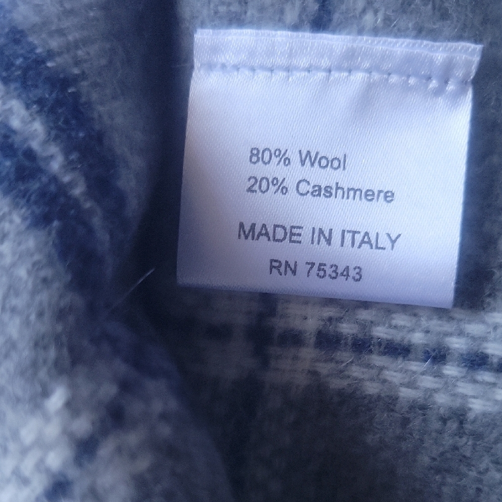 Blue and Gray Plaid Cashmere Blend Scarf - Picture 3 of 6